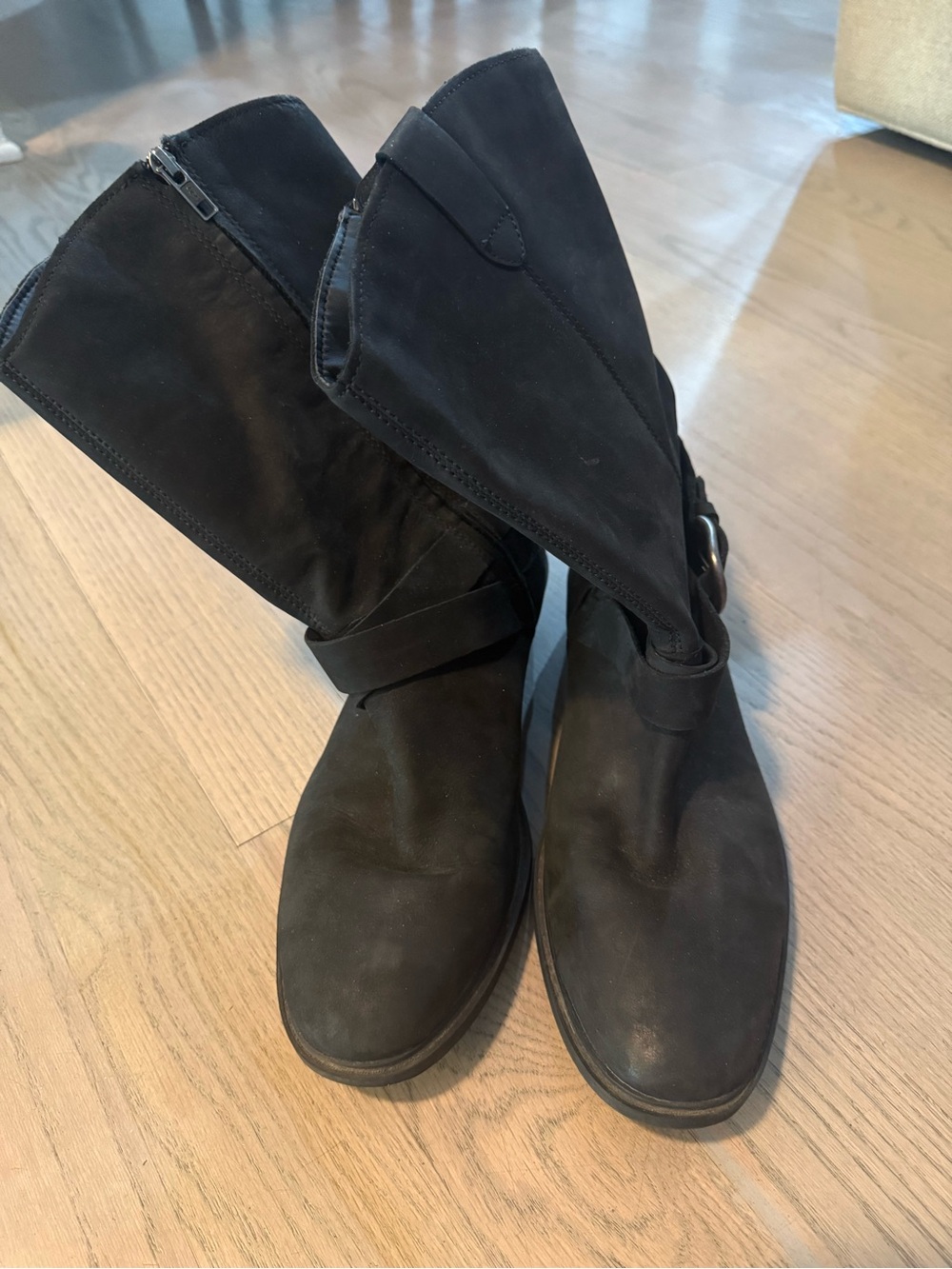 Women’s UGG Black Suede Harness Boots - Classic Riding Style - Size 12